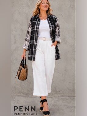 4X Sheer Plaid Oversized Button Down Shirt/ Tunic, from Penningtons.